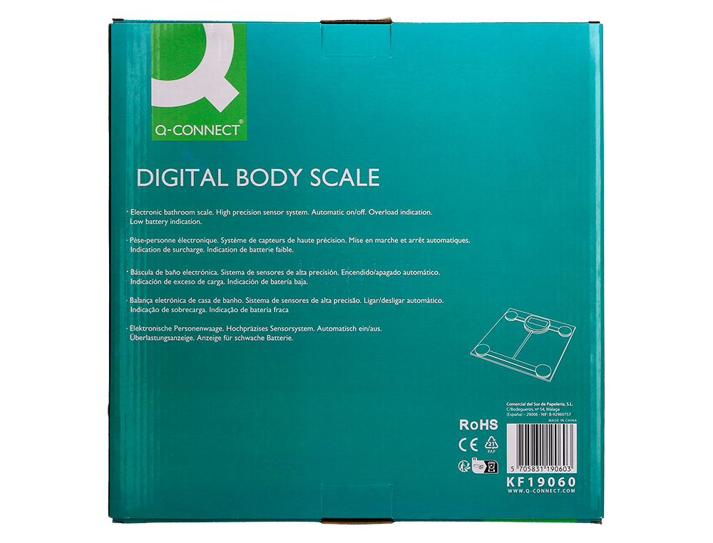 BASCULA BAO Q-CONNECT DIGITAL CON PANTALLA LCD PRECISION 100 GR CAPACIDAD DE 5 KG A 180 KG 300X300X22MM