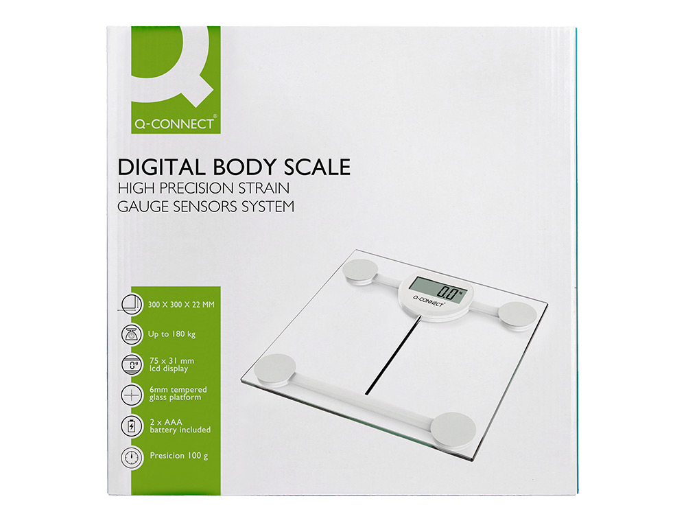 BASCULA BAO Q-CONNECT DIGITAL CON PANTALLA LCD PRECISION 100 GR CAPACIDAD DE 5 KG A 180 KG 300X300X22MM