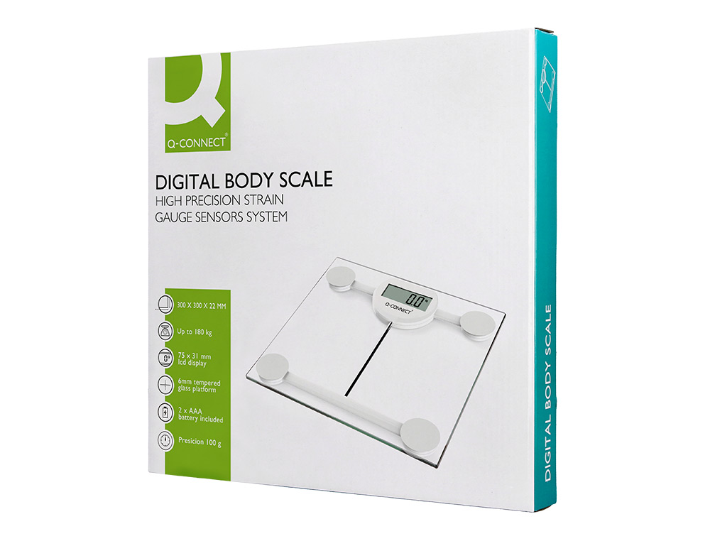 BASCULA BAO Q-CONNECT DIGITAL CON PANTALLA LCD PRECISION 100 GR CAPACIDAD DE 5 KG A 180 KG 300X300X22MM
