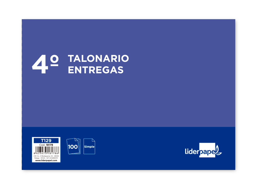 TALONARIO LIDERPAPEL ENTREGAS CUARTO ORIGINAL T129 APAISADO