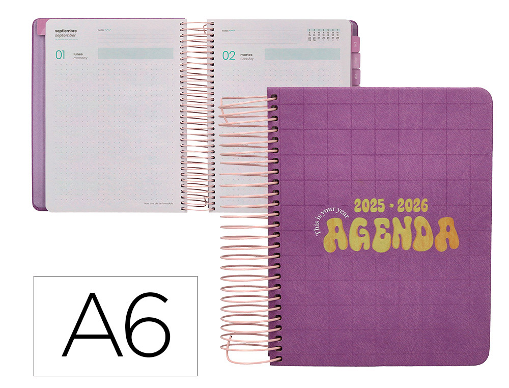 AGENDA ESCOLAR LIDERPAPEL 25-26 ESPIRAL KYMOLOS DIA PAGINA A6 BILINGE PAPEL FSC 80 GR